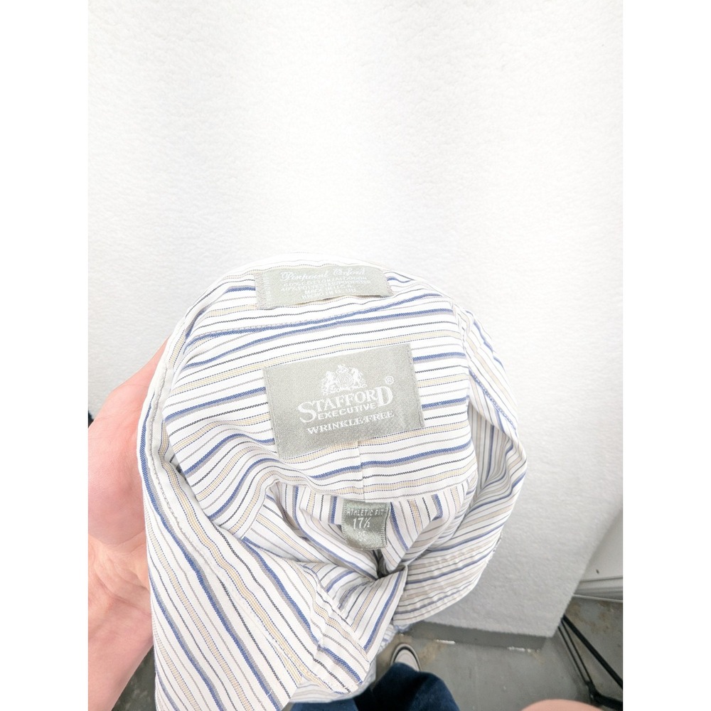 Stafford Executive Women'sPinpoint Oxford White Striped Dress Shirt 17.5 Size 35 - Picture 6 of 7